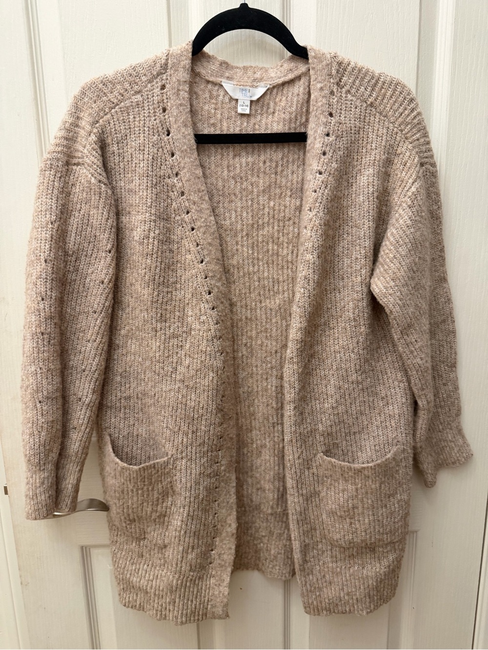 Time and Tru Open-Front Cardigan Sweater in Light Beige